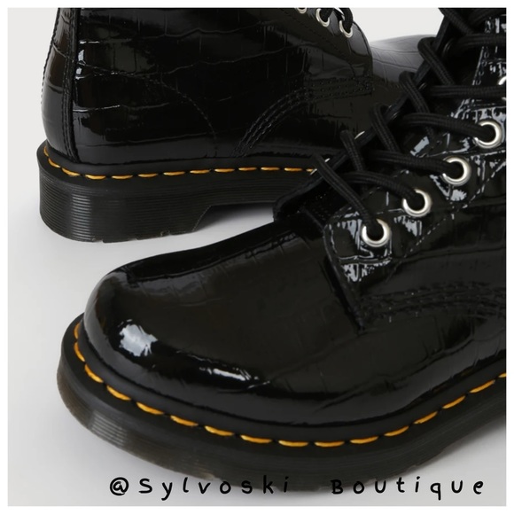 🆕 DR MARTENS 1460 W Black Patent Lamper Leather Croc 8-Eye Boots NWT - Picture 3 of 10